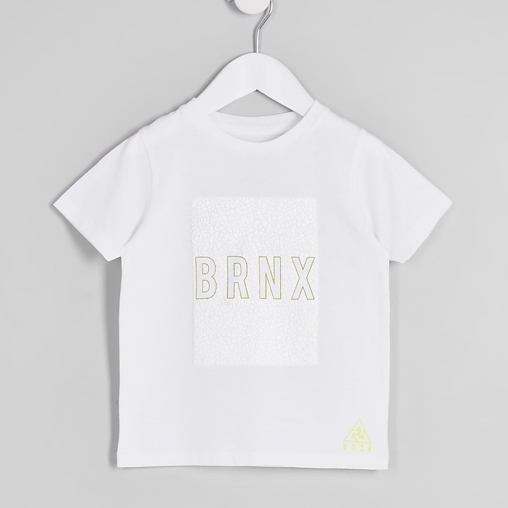River Island Toddler Boys White 'BRNX' Crackle Print T-Shirt, 9-12M